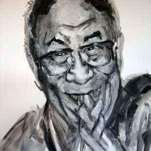 Penpaints Portret H.H. Dalai Lama  Gouche Op Papier Apd 2013