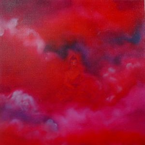 'Buddha In Red Sky' - Olieverf Op Doek 40x40cm - Apeldoorn 2004